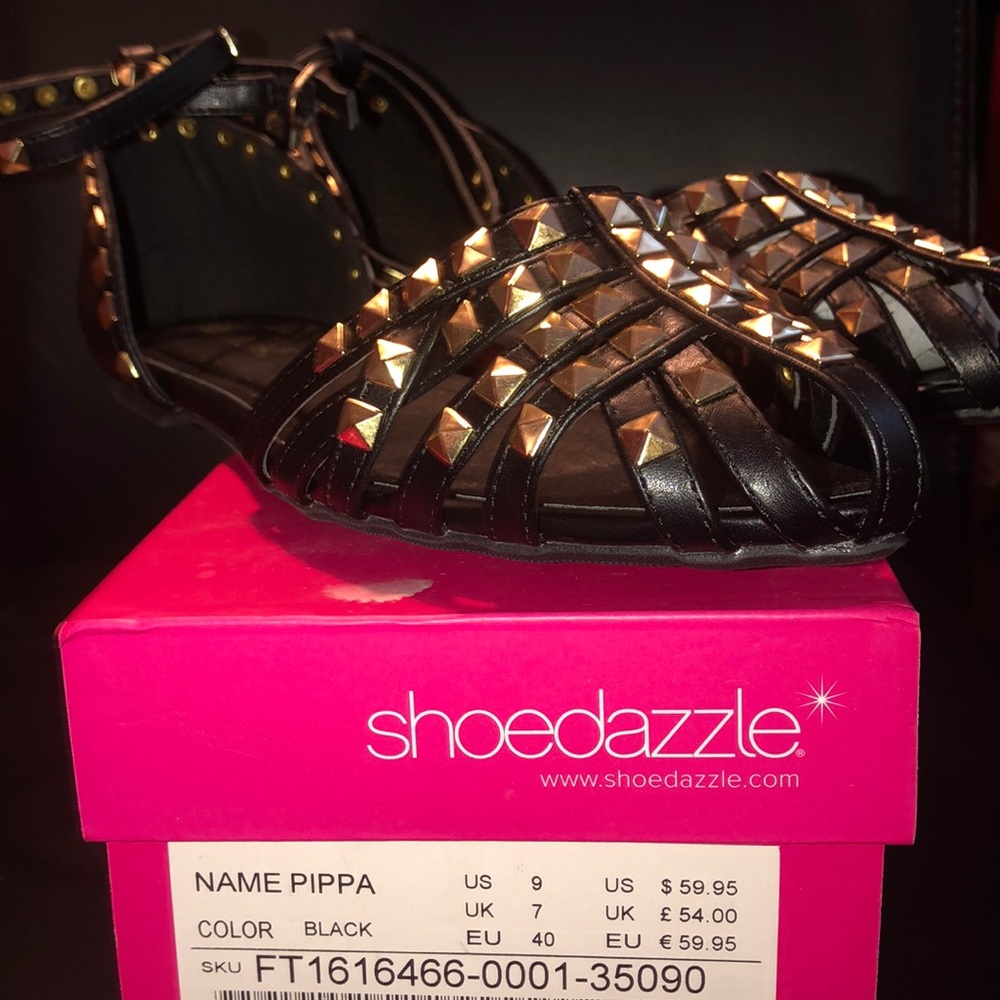 Ankle strap flats with gold studs